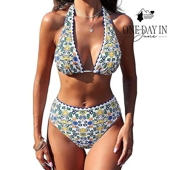 Zaful Halter High Waist Bikini Swimsuit Size L - Picture 1 of 5